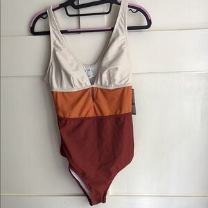 Vince Camuto Cream and Orange One Piece Swimsuit